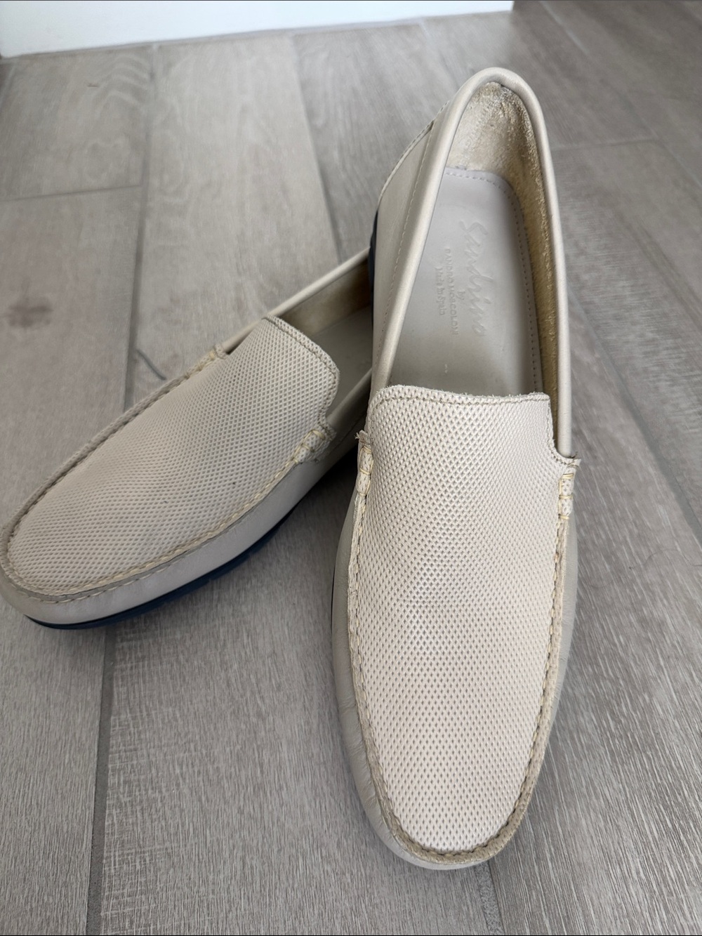 Sandro Moscoloni Men’s Beige Mesh Slip-On Loafers